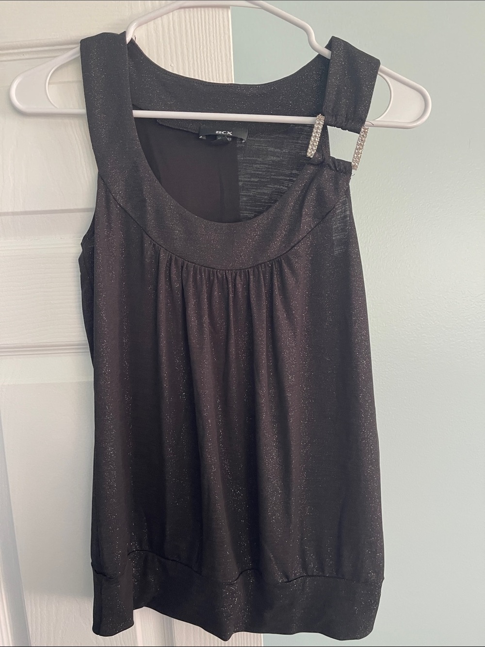 BCX Black Shimmer Tank with Rhinestone Strap